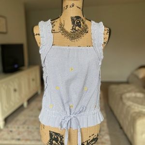 Brand New! Lumière Blue & Gold Tie Ruffle Tank